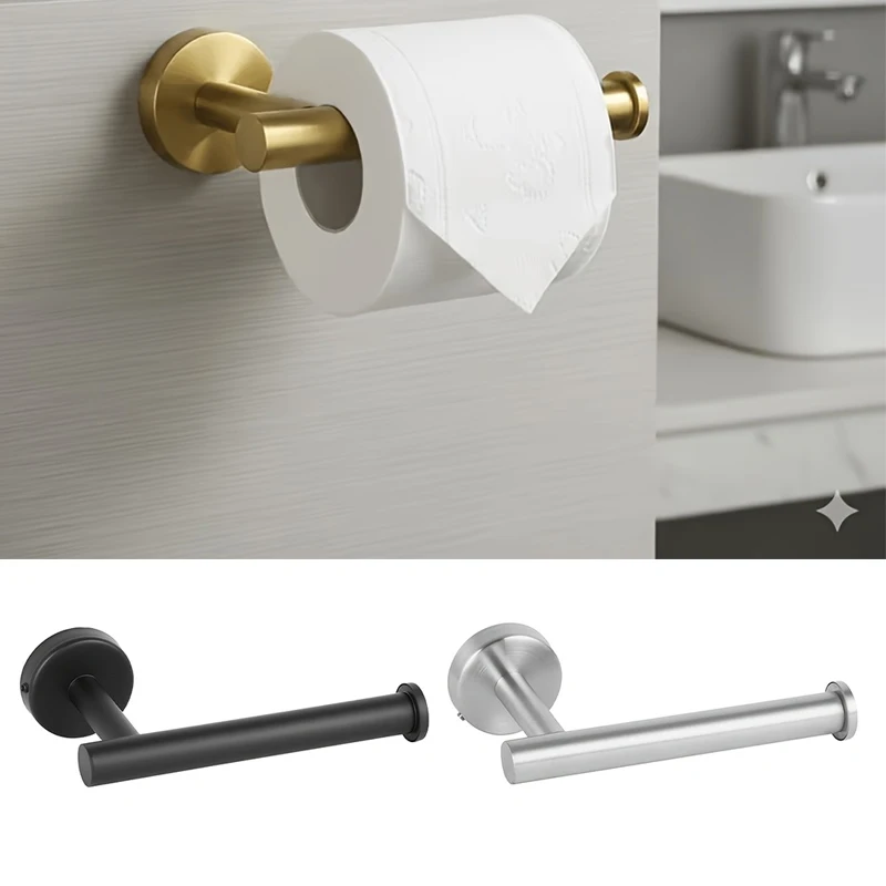 Stainless Steel Toilet Paper Holder, Wall-Mounted Bathroom Roll Holder, Brushed Gold/Black/Silver
