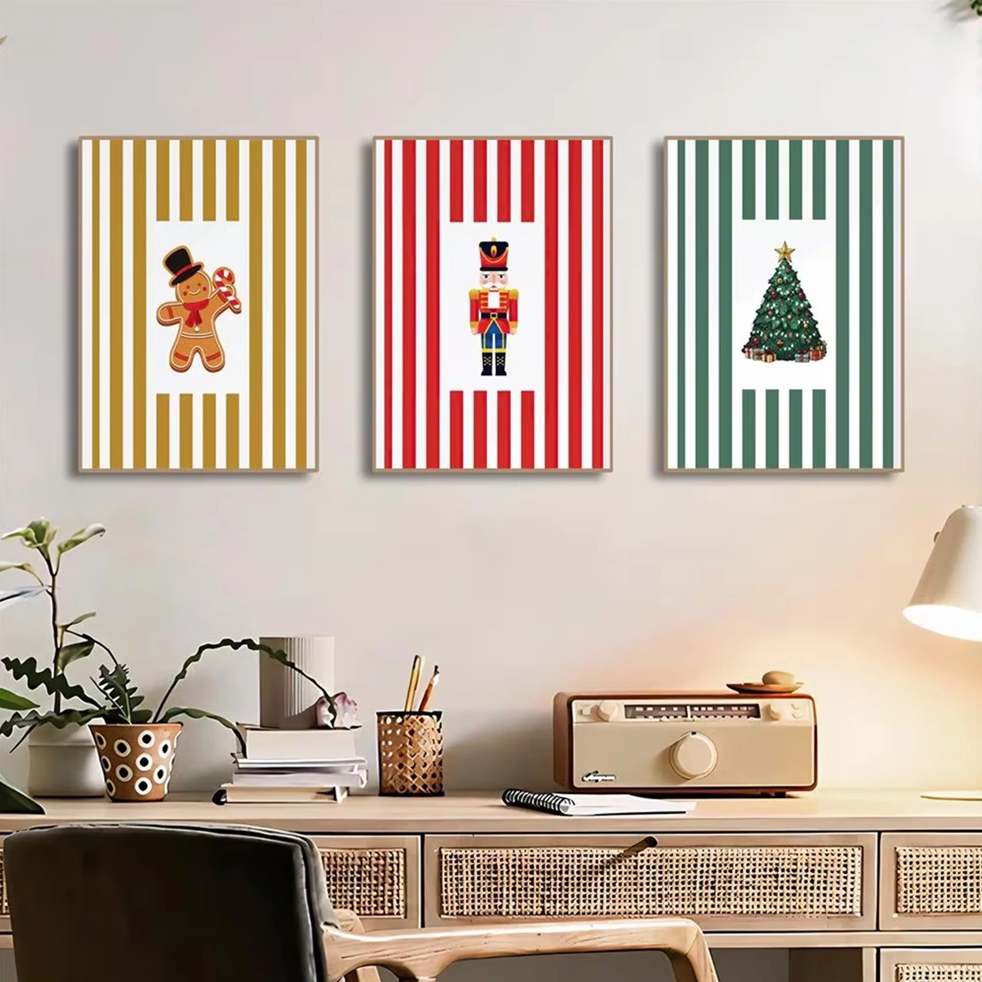 3pcs Modern Christmas Gingerbread Wall Art Print Canvas Painting Poster Picture For Living Room,Bedroom Home Decor