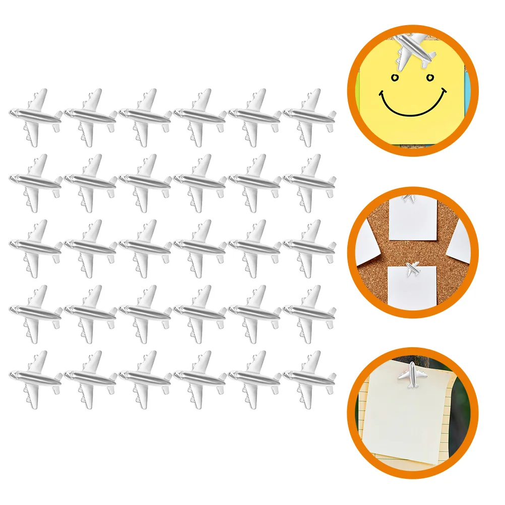 30pcs Metal Airplane Thumbtacks Silver Pushpins for Bulletin Board Cork Map Nails Office Supplies Travel Markers