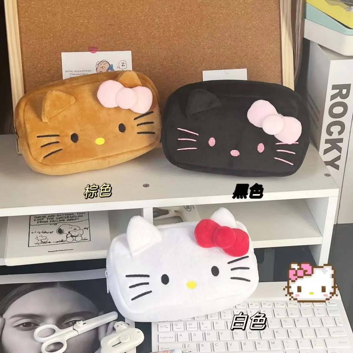 

New Kawaii Sanrio Hello Kitty Plush Pen Case Japanese Cartoon Large Capacity Student Stationery Box Holiday Gift