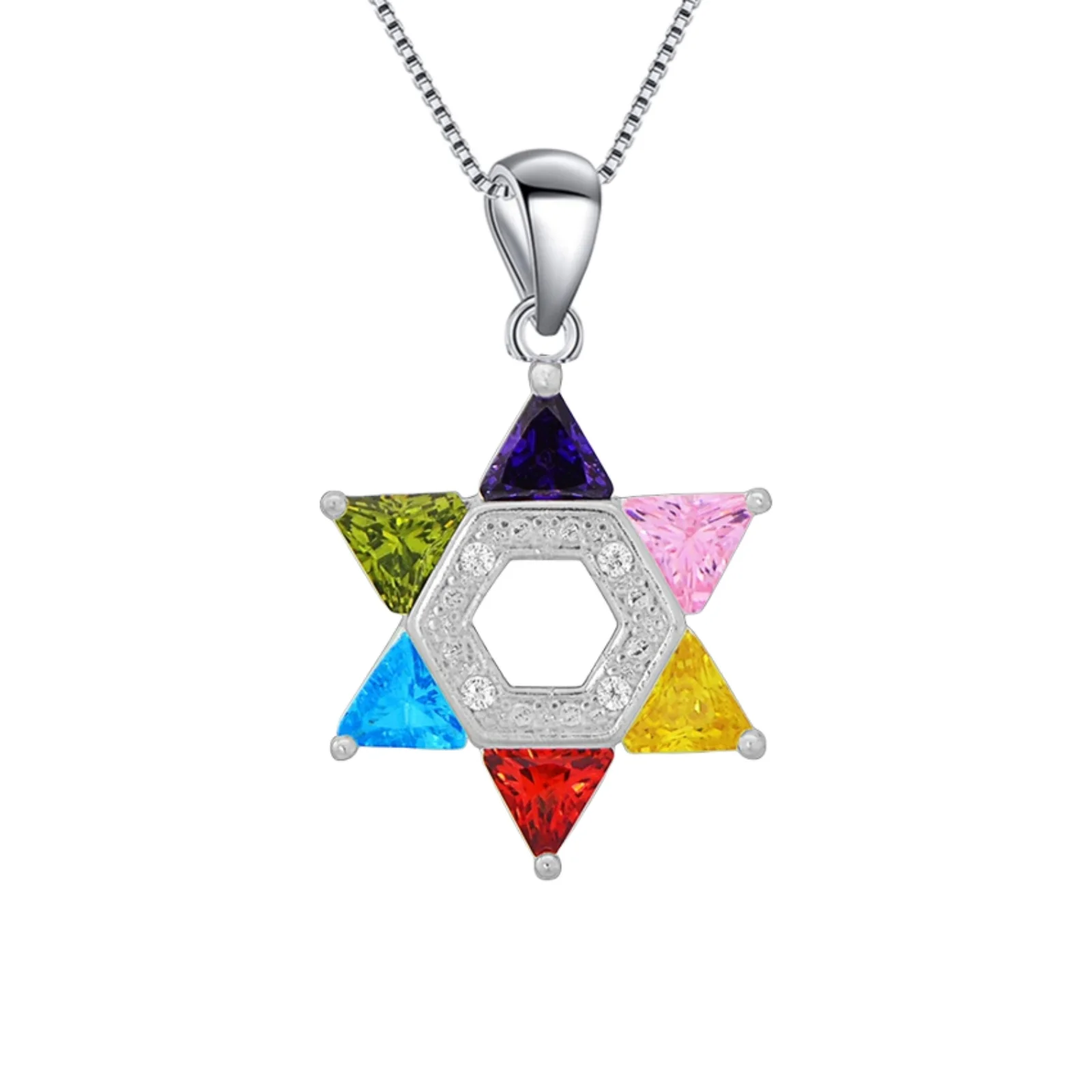 قلادة على شكل نجمة داود الملونة للنساء، قلادة سداسية أنيقة مع زركونيا مكعبة، هدية مجوهرات بوهيمية عصرية لـ
