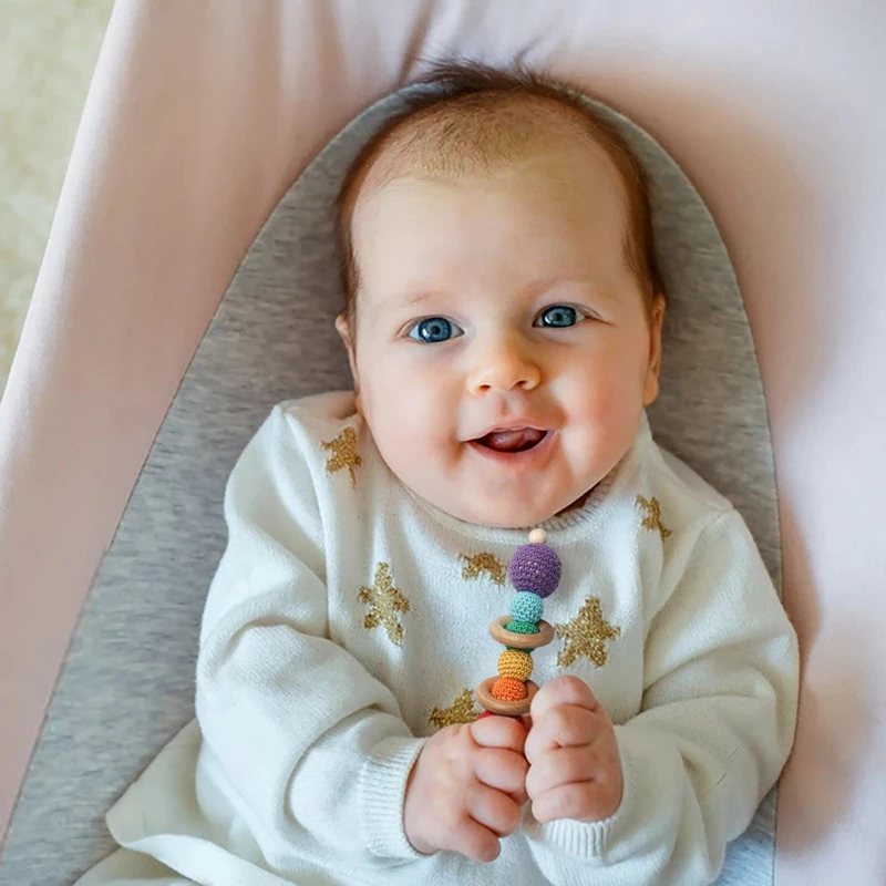 Mari Kita Buat 1 Buah Dot Teether Kayu Klip Bayi Rantai Menggenggam Mainan Crochet Manik Kayu Terukir Manik Kerajinan Cincin untuk Bayi/Bayi