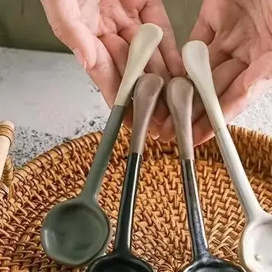 4 Uds. Cucharas de sopa japonesas Ramen, cucharas de café con leche en polvo, cucharas de sopa de cerámica, cucharada de sopa de estilo coreano Retro, cuchara de fideos de arroz