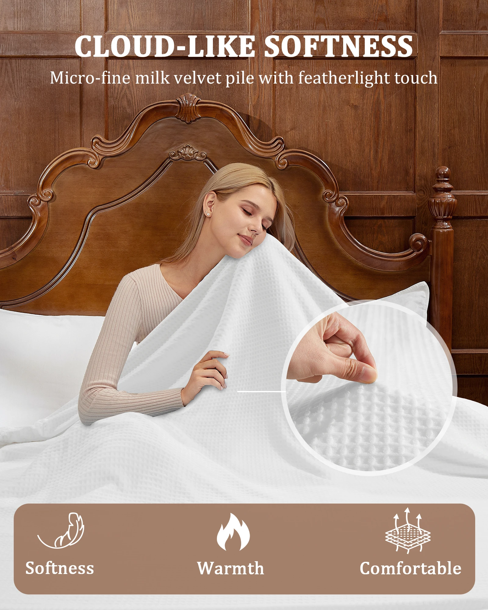 Twin Size Electric Heated Blanket 62x84 in, Soft Flannel Waffle, 4 Heat Levels & Timer, Auto-Off, Overheat Protection, Cozy Plush Warm Heating Blanket for Couch Bed Sofa Winter