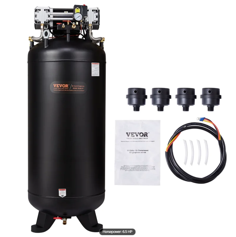 

80 Gallon Air Compressor, 6.5HP 15.5SCFM@90 PSI, 145PSI Oil Free Stationary Air Compressor Tank