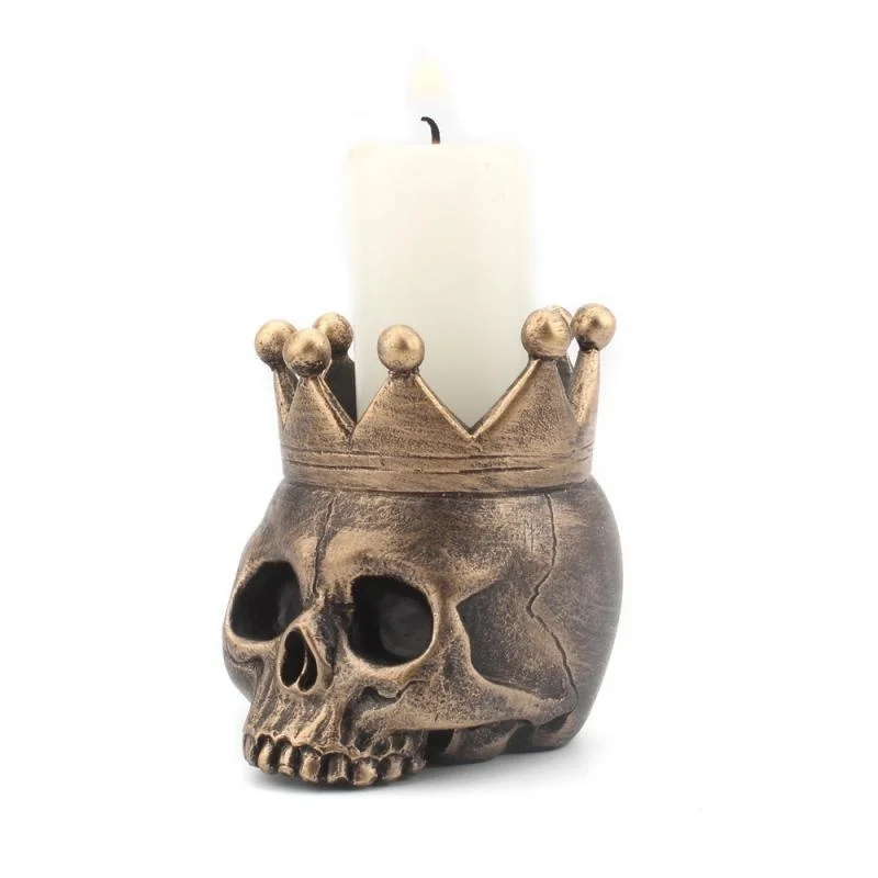 3D Crown Skull Candle Holder Resin Skull Candlestick Halloween Decoration Skeleton Candle Base Home Halloween Decor Supplies