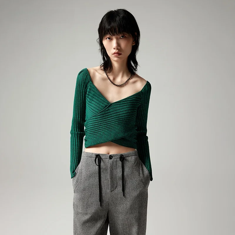 

XMOOM Зимний новый женский вязаный свитер с балетным воротником, приталенный, с V-образным вырезом, длинными рукавами, из чистого хлопка, однотонный, для повседневной носки