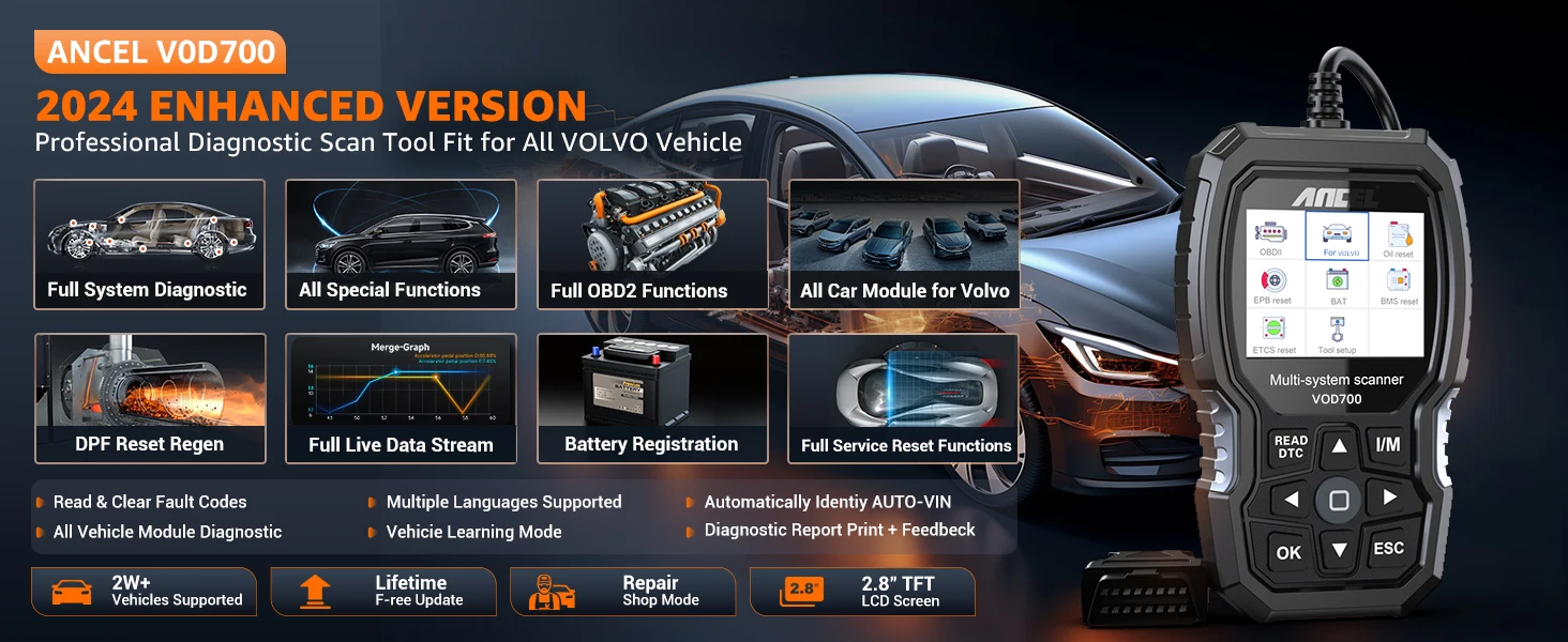 ANCEL VOD700 All System OBD2-Scanner für Volvo Car Code Reader Full Reset Service Lifetime Free Upgrade Diagnostic Scan Tool – Detail 2