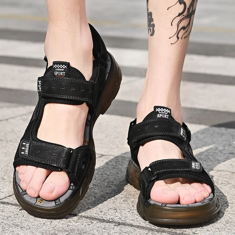 2023 Men Sandals Leather Men Summer Shoes Man Casual Comfortable Barefoot Sandals Men Pentoufle Homme Summer Sandals Men