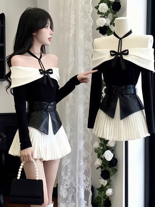 

Уникальный топ с колейкой и юбка, комплект из двух предметов, удобный теплый комбинезон для молодых женщин, ort Sve, хлопок с высокой талией