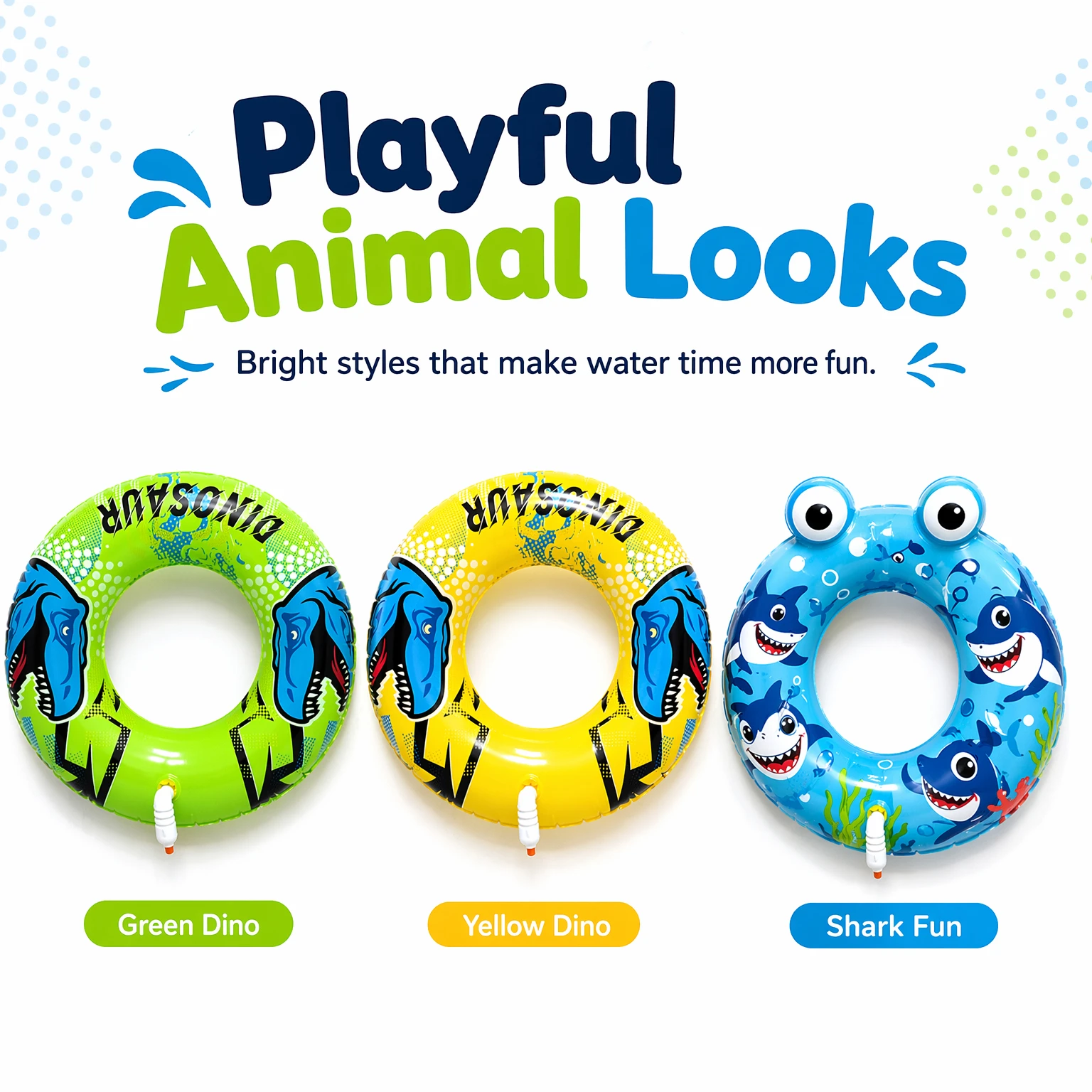 Cartoon Animal Inflatable Swim Ring With Built-in Water Gun Thick PVC Kids Anti-rollover Float Summer Beach Pool Water Toy