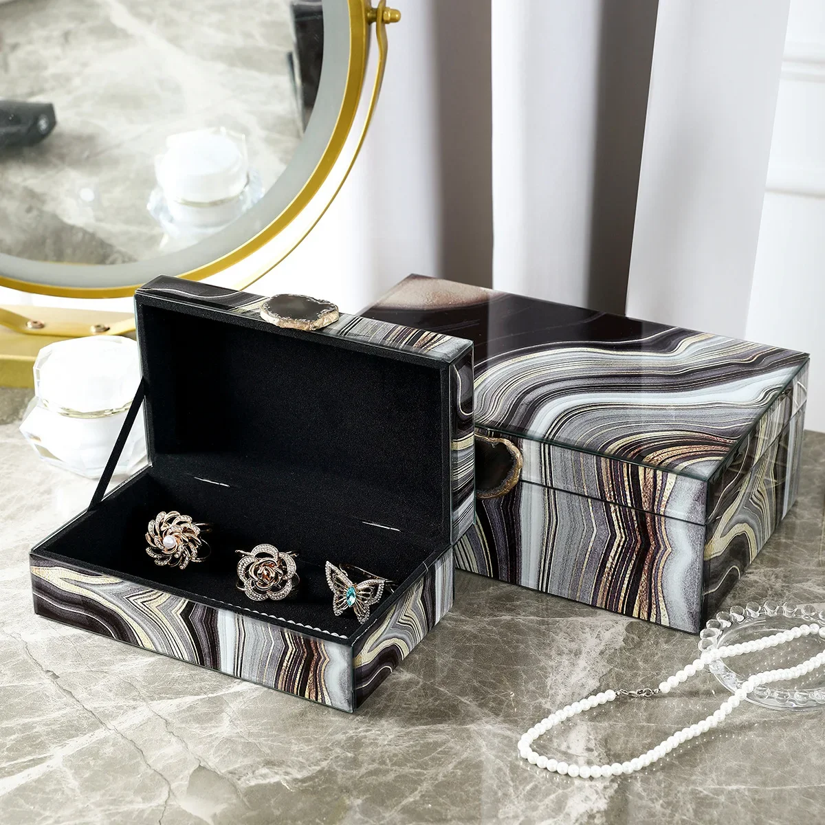 Luxurious Jewelry Organizers Case Sophisticated Jewelry Collecting Box With Painted Details and Glasse For Women Dropshipping