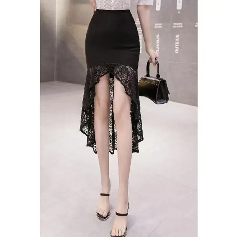 2025 Womens High Waist Lace Patchwork A-Line Skirt Womens Summer Fashion Lace Skirt