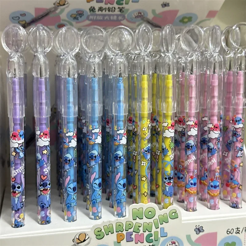 New Disney Stitch Pencil Cute Anime Cartoon Graffiti Pen with Magnifying Glass Student School Supplies for Kids Stationery Gifts