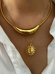 Peri'sbox Free Tarnish Stainless Steel Snake Chain Irregular Tube Choker Necklace for Women Simple Fashion Sun Pendant Necklaces