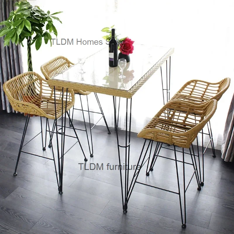 Modern Rattan Bar Chair for Bar Furniture Home Bar Table Kitchen Island Bar Stool simple Designer Armchair Leisure High Stool Z