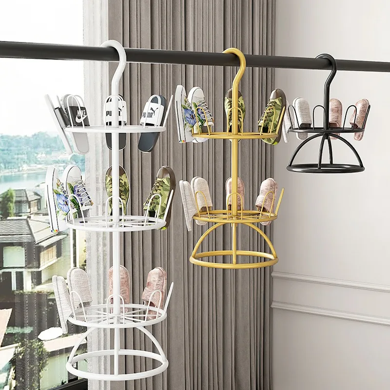 

Stylish and Practical Rotating Shoe Rack for Home, Iron - made, Portable, Great for Outdoor Balcony with Hanging Function