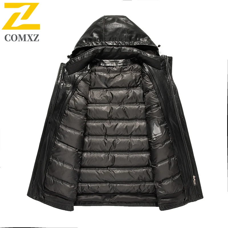 COMXZ Men Winter Jacket Leather Mid-Length Business Meeting Luxury Design Travel Padded Jacket Office Commute Warm Padding Coat