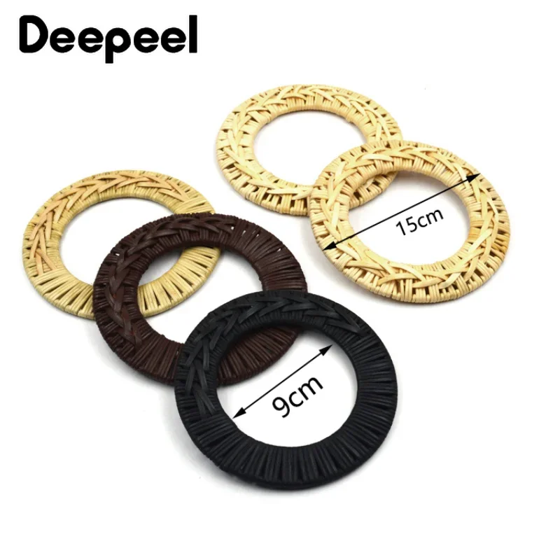 2Pcs Deepeel 15cm Rattan Handle Handmade Bamboo Ring Sewing Brackets Purse Frame Kiss Clasp with Handles Handbag Accessories