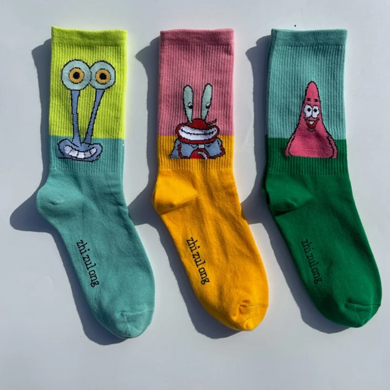 SpongeBob Patrick Star Socks Fashion Men Women Middle Tube Socks Cartoon Casual Sport Sock Breathable Couples Funny Stockings