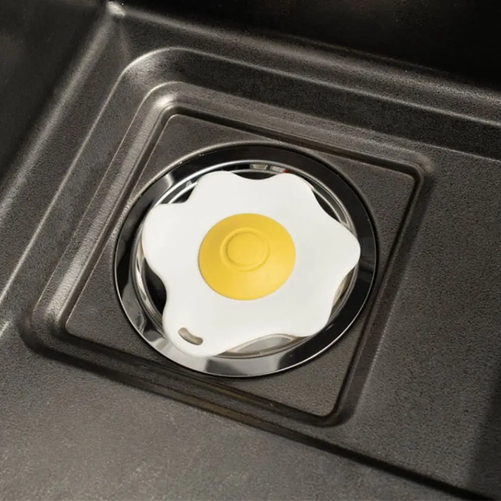 4pcs Fried Egg Shape Floor Drain Cover Flexible Insect Prevention Filter Screen Cartoon Anti Clogging Hair Catcher Stopper