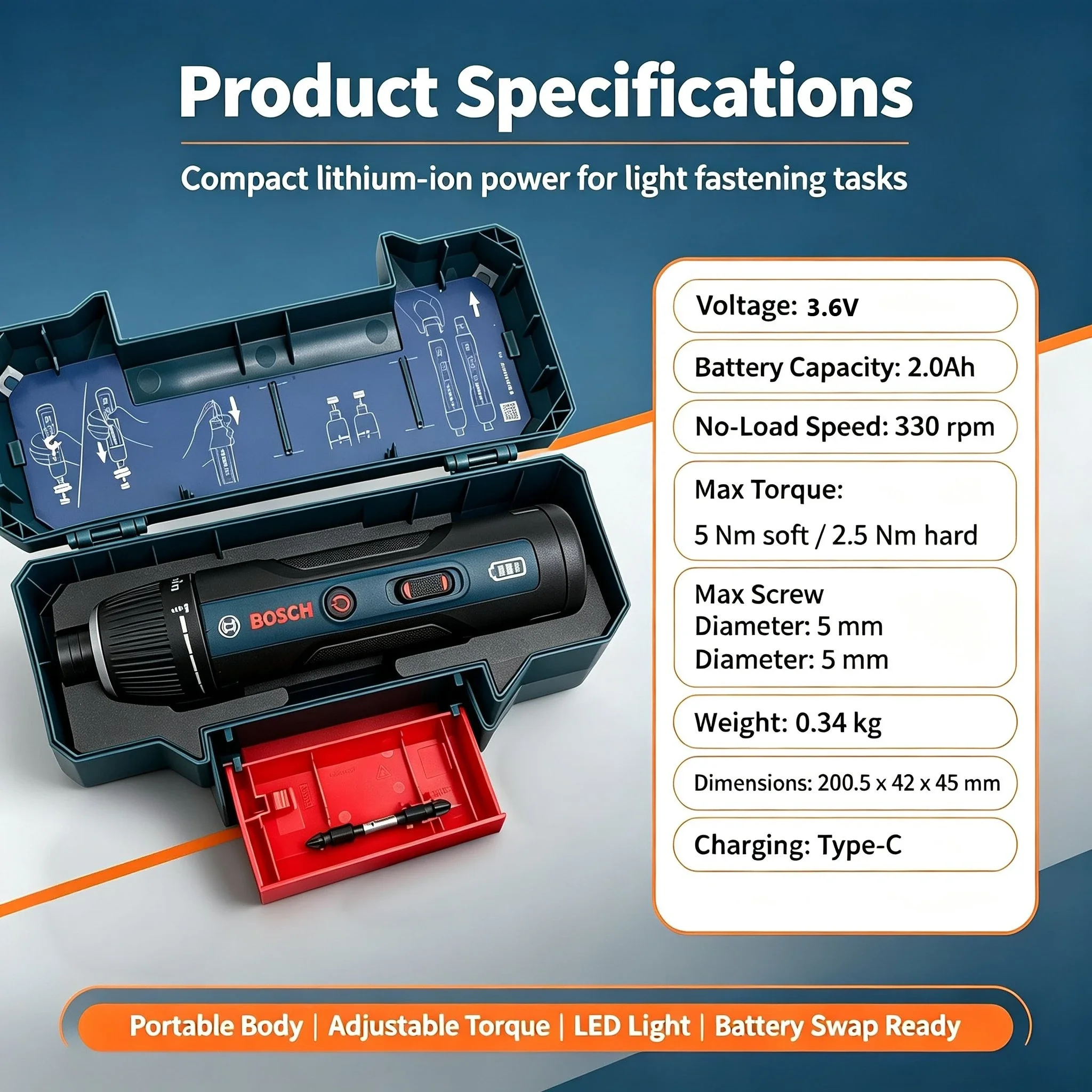 Bosch GSD4V-5 3.6V Cordless Electric Screwdriver, Precision Screwdriver Compact Power Tool for Electronics Repair & DIY Assembly - view 4