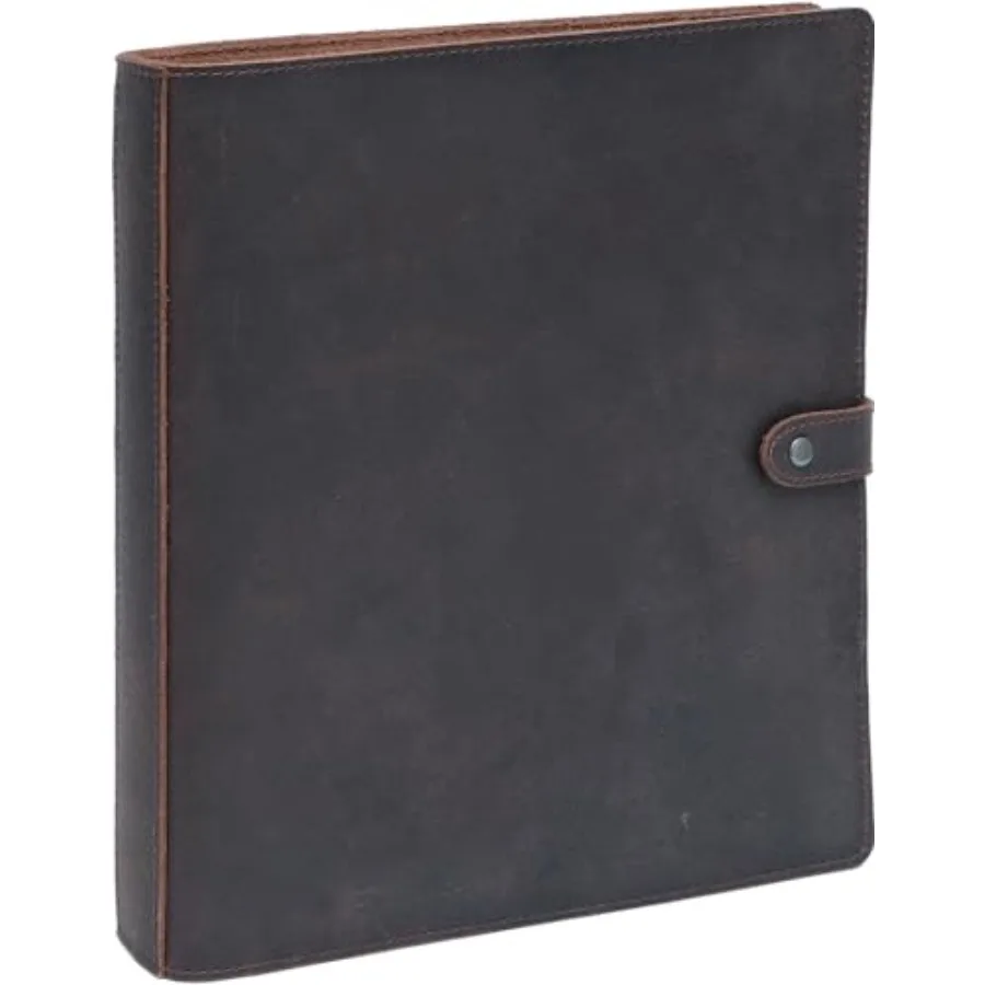 

Leather 3 Ring Binder 1" Round Rings for 8.5"x11" Paper and Sheet Protectors Interior Pockets and Snap Closure Letter Size Vint