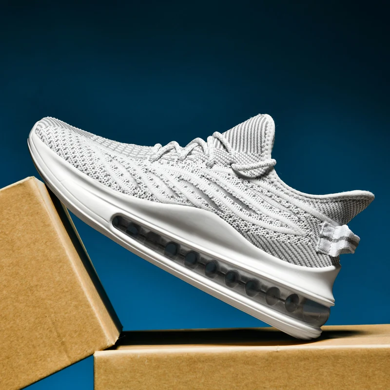 أحذية رياضية وترفيهية، أحذية رجالية، أحذية ماراثون كبيرة الحجم مبطنة بالهواء، مطاط منسوج لجميع المواسم، مقاومة للاهتراء، مضادة