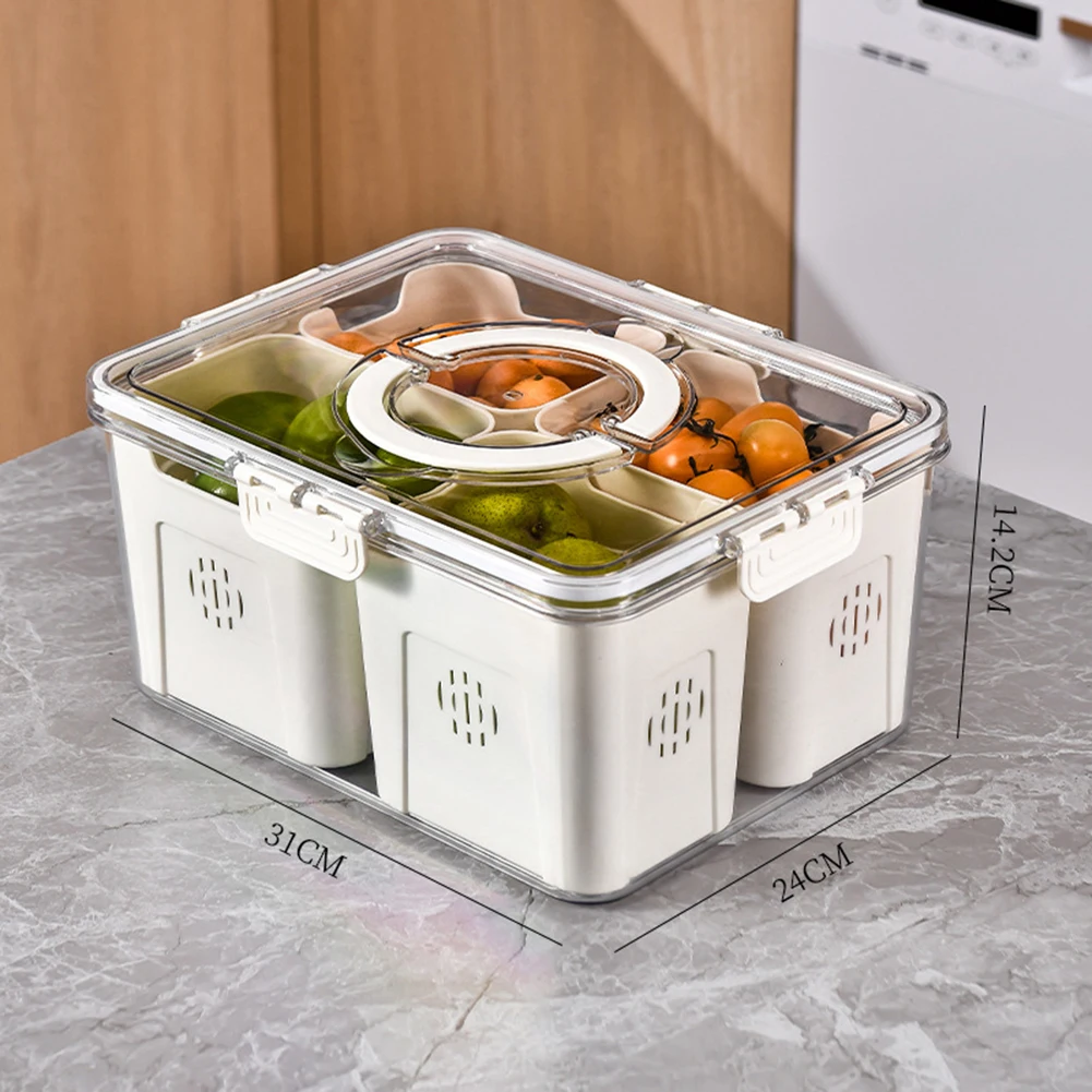 Food Fridge Organizer With 4 Compartments Removable Containers PET Stackable Refrigerator Organizer Bins For Fruit Vegetables