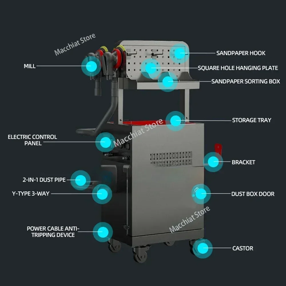 Dust-free Dry Grinding Vacuuming Machine Pneumatic Electric Sanding Polishing Machine for Metal Wood Primer Car Waxing 220V1200W