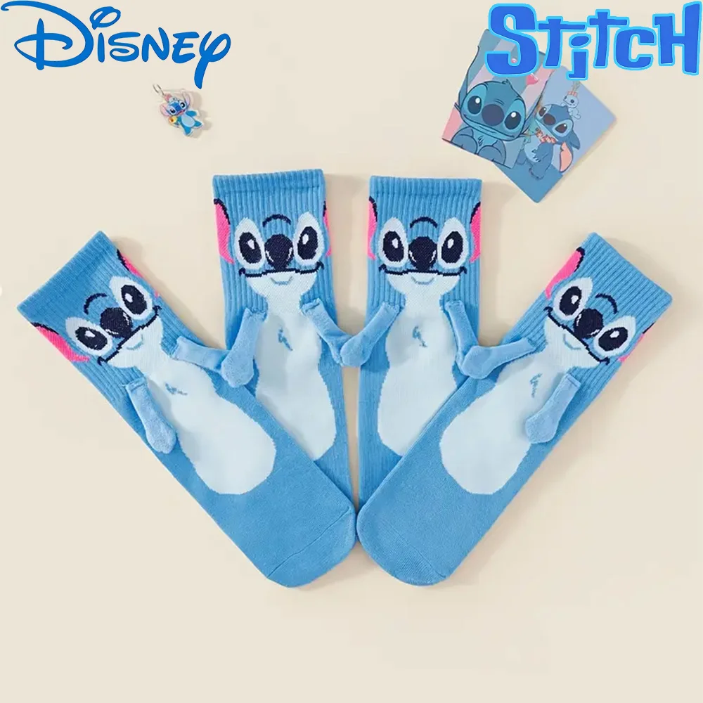 

Магнитные носки для пар Disney: Стич и Энджел, держащиеся за руки, средней длины, для дома, мягкие, теплые, с мультяшным рисунком, парные носки для влюбленных