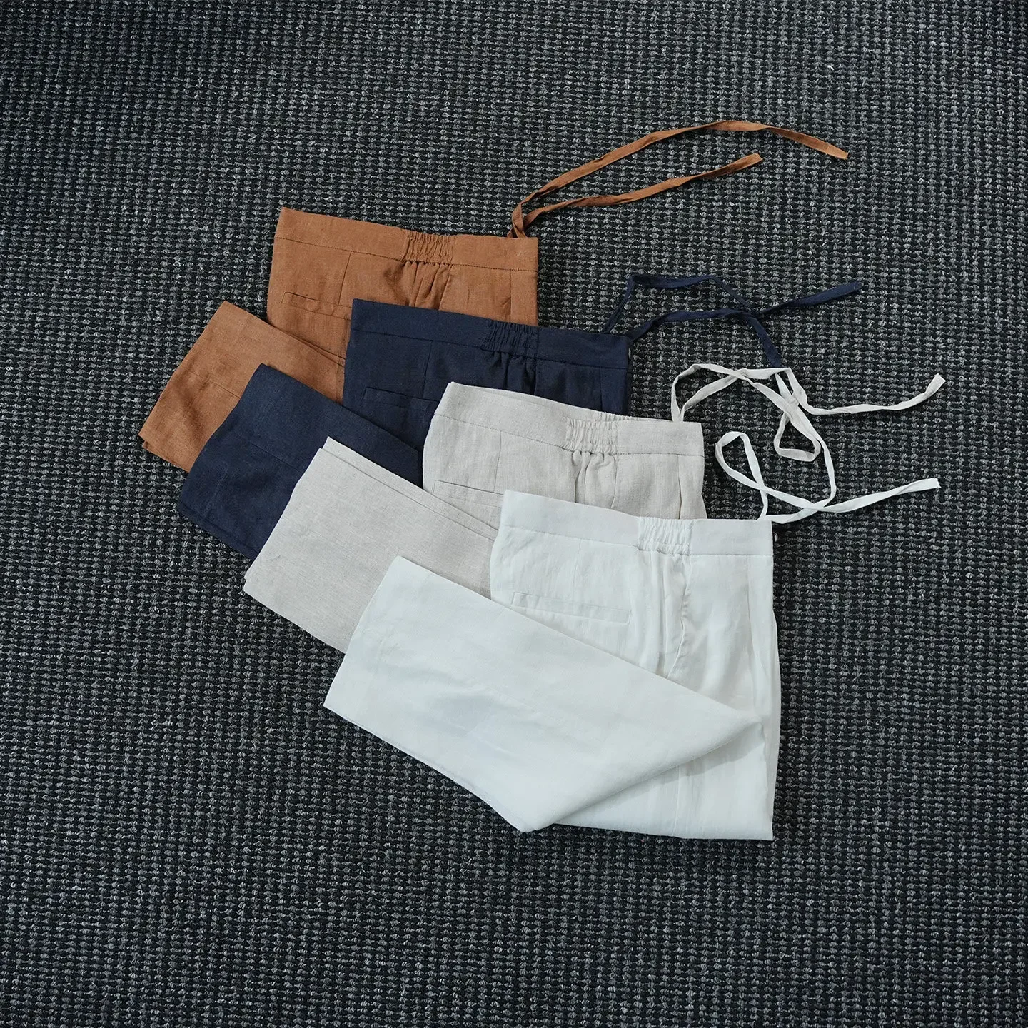 

Elastic waist straight nine-point pants 100% linen old money slack casual pants