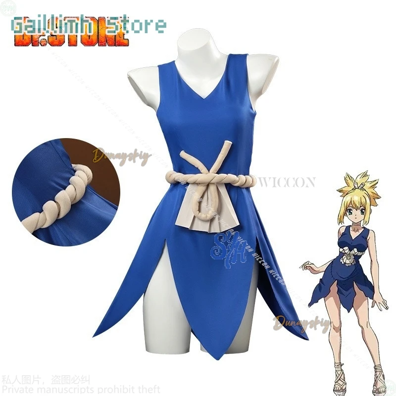 

Anime STONE Cosplay Kohaku Amber disfraz Blue Sexy Mini Split Skirt Belt Wigs Halloween Christmas Party Kawaii Jirai Kei Girls