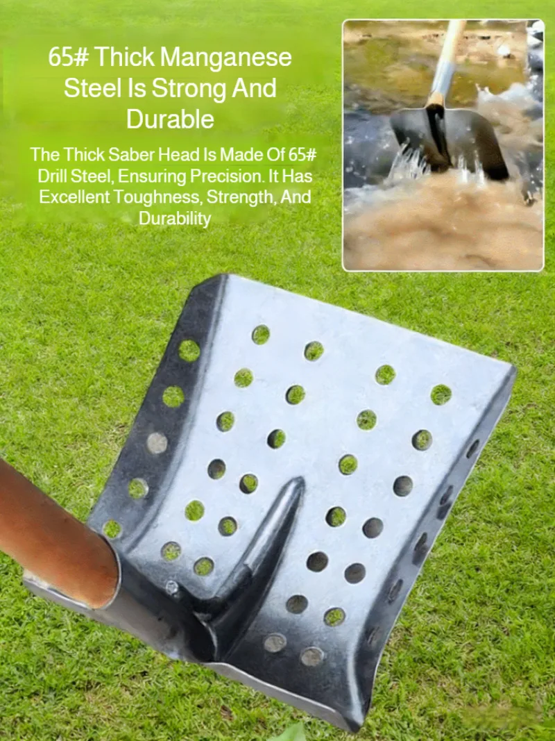 

Лопата из марганцевой стали с отверстиями для очистки канализации, удаления осадка и устранения засоров.