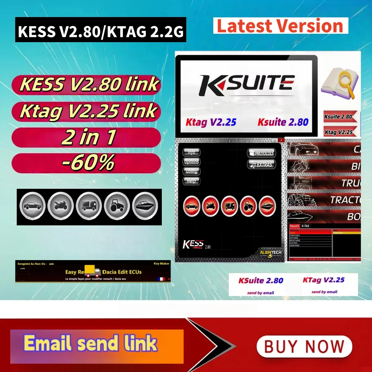 

Latest 2024 KESS V2.80 Repair Software For Kess V5.017 Ksuite 2.53 2.47 Ktag V2.25 Online Version Master ECU Chip Tuning Tool