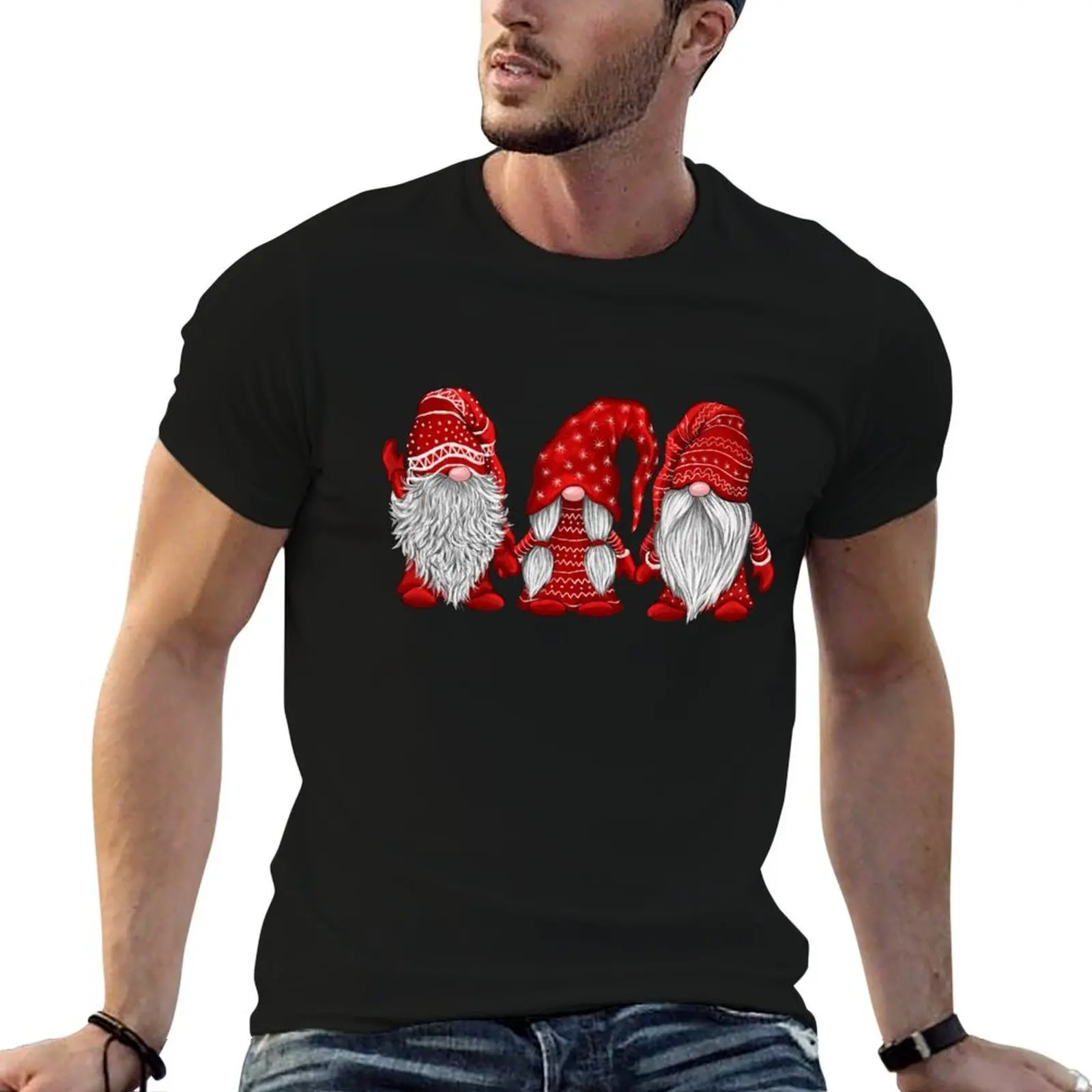

With Christmas Santa Dwarf Friends man Matching Red T-Shirt t Gnomies for cotton Xmas Family Hanging shirts