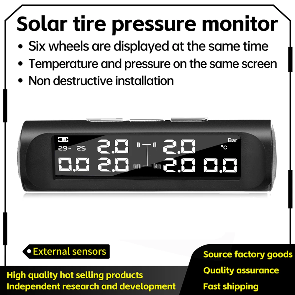 T1 Truck 6-Wheel External Tire Pressure Monitoring Solar Energy/usb Powered Temperature Tire Pressure Monitoring Rv/pickup Truck
