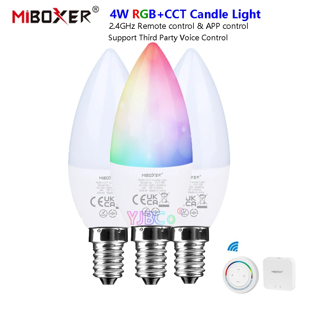 

Miboxer 4W RGB+CCT Led Candle Light E14 FUT108 Led Light Bulb Home Decor AC100~240V 2.4G Remote/App Control 2.4GHz Gateway