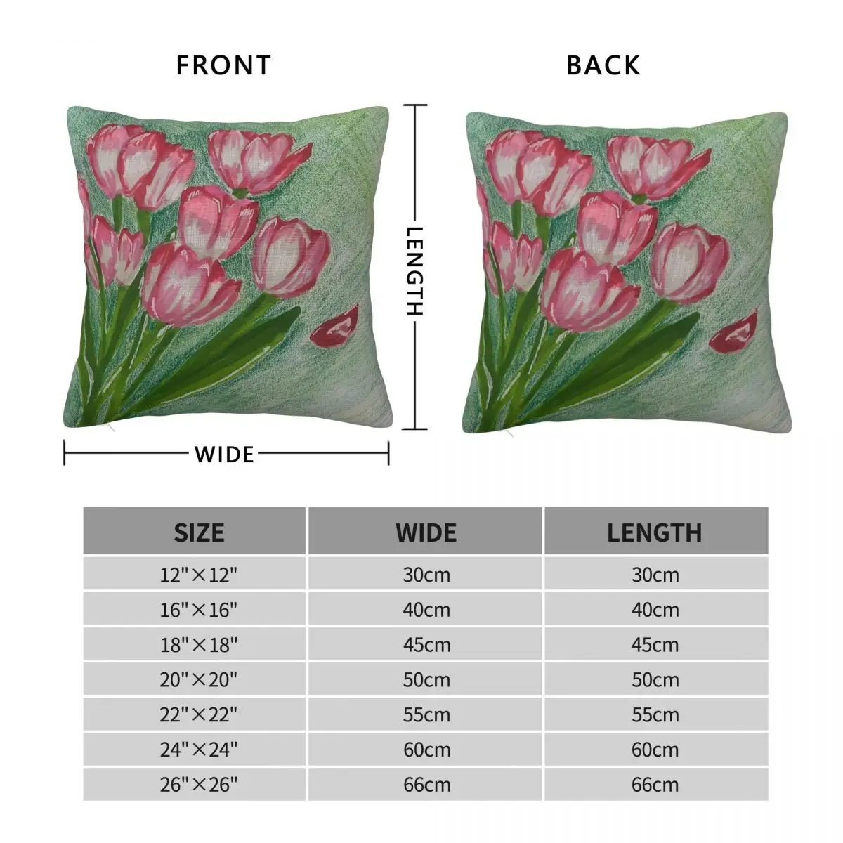 Pink Picked Tulips Pillowcase Polyester Linen Velvet Pattern Zip Decorative Car Cushion Cover