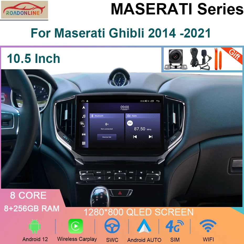 10.5 Inch Android 12 Car Multimedia Player For Maserati Ghibli 2014 -2021 8G+256G GPS Navigation Stereo Car Radio DSP Carplay 