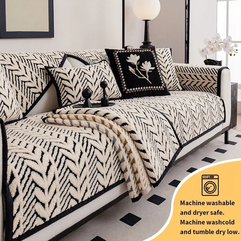1PC-Sofakissen aus echtem Leder mit gerader Maserung, einfaches, modernes Anti-Rutsch-Sofakissen aus Plüsch für Herbst und Winter
