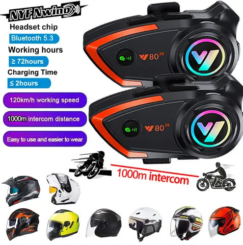 Y80 Motorcykelhjälm Intercom Bluetooth-headset Dubbel 1000m Intercom Handsfree Brusreducerande Vattentät Bluetooth-headset 8 best sales y80 - №2