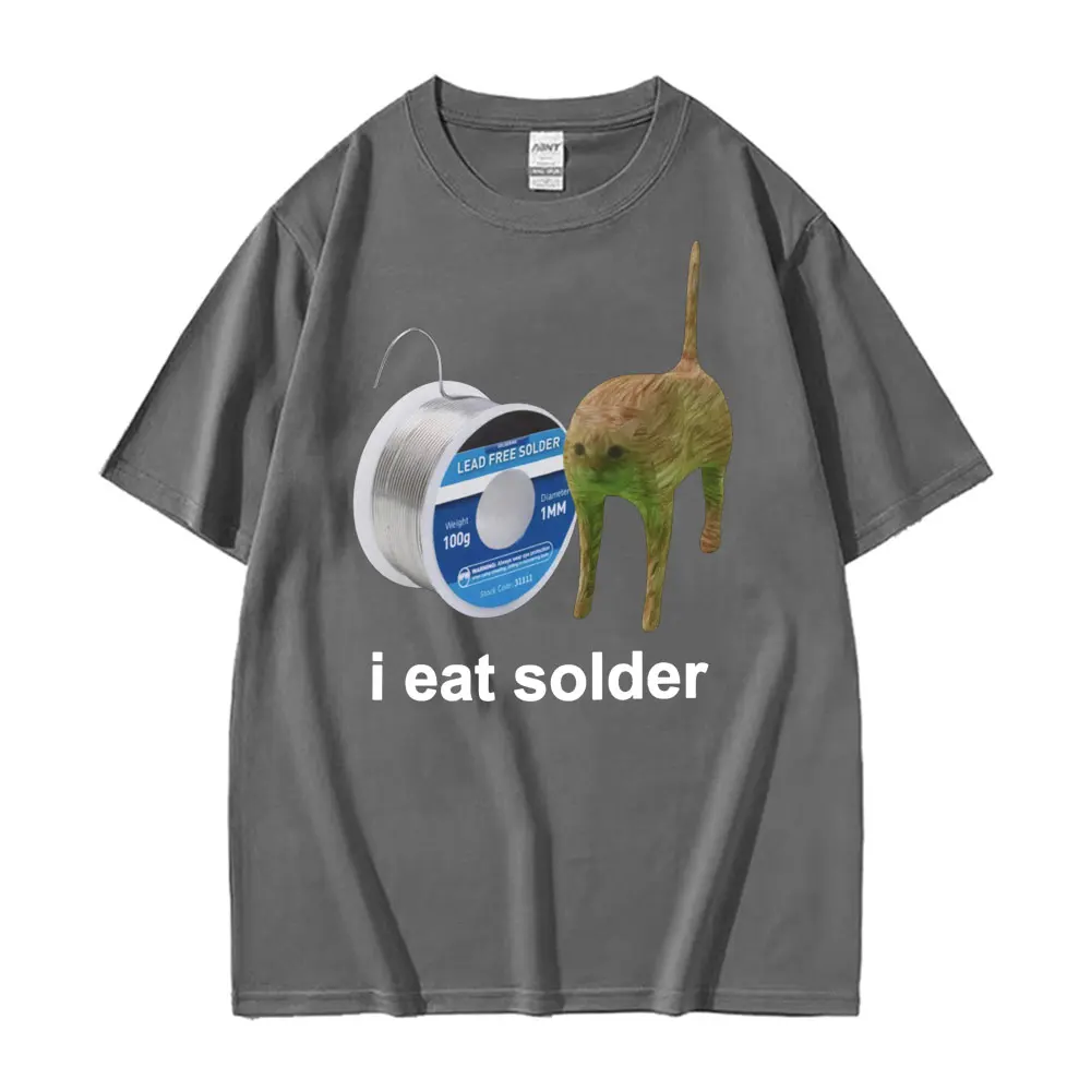 I Eat Solder Cursed Funny Cat Meme T Shirt Men Women's Clothing Fashion Casual T Shirts Summer High Quality Cotton T-shirts Tops image 3