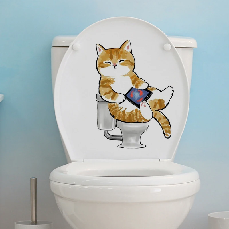 Cute Cat Toilet Stickers Diy Self-Adhesive Toilet Lid Decals For Bathroom Restroom  Fashion   waterproof  WC Decorations M768