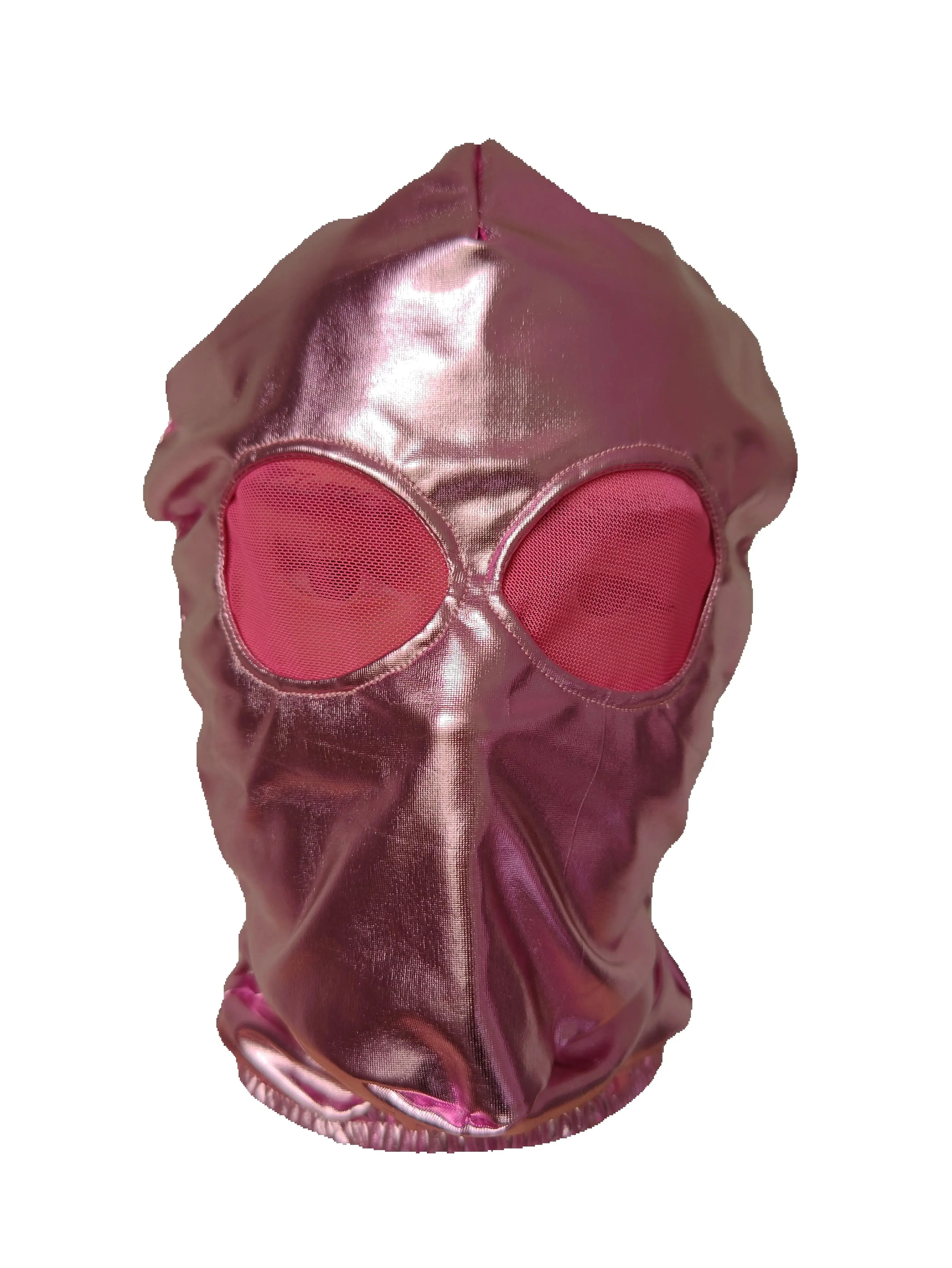 

Halloween Pink Mask open big eyes hole with Mesh Cosplay Costumes Shiny Metallic hood unisex Zentai Costumes Party Accessories
