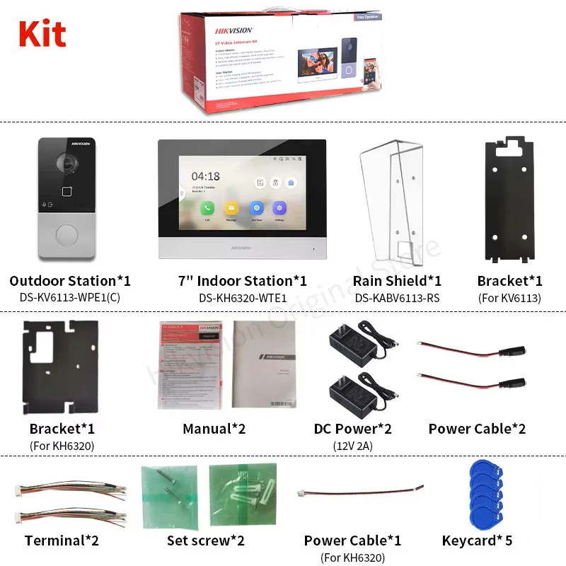 Hikvision Kit videocitofono originale 1080P Smart Home Two-way Talk campanello Camera DS-KIS603-P(C) con scheda di copertura antipioggia DC Power