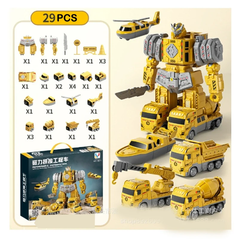 Robot de de deformación magnética, coche de ingeniería, bloques magnéticos para niños pequeños, juguete de actividades, coche Robot transformador de juguete