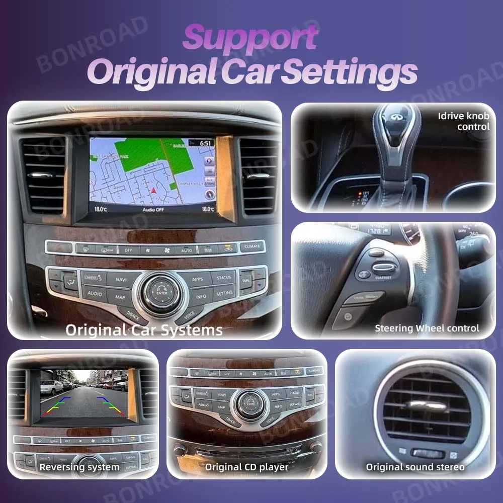 BONROAD Wireless CarPlay Android Auto Adapter For Infiniti Q40 Q50 G25 G37 QX50 EX25 EX37 QX60 JX35 QX70 FX37 FX35 QX80 QX56 With HD Screen Mirror Link AirPlay Bluetooth GPS Navigation Decoder Box