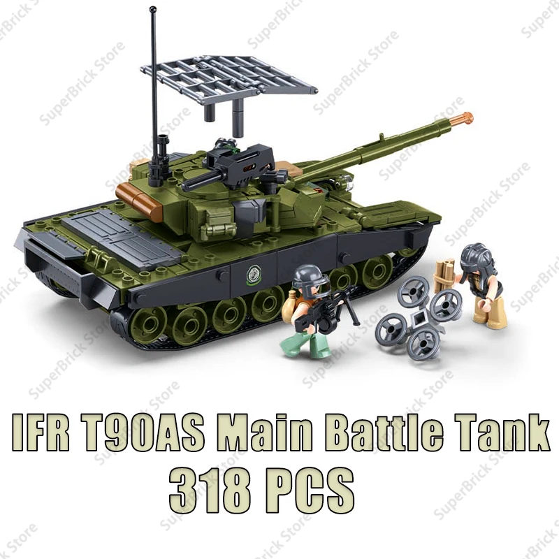 Sluban Military Army Fighting T-90 Main Battle Tank Building Blocks Set Soldier Figures Bricks Model M1X Abrams Vehicle Kids Toy