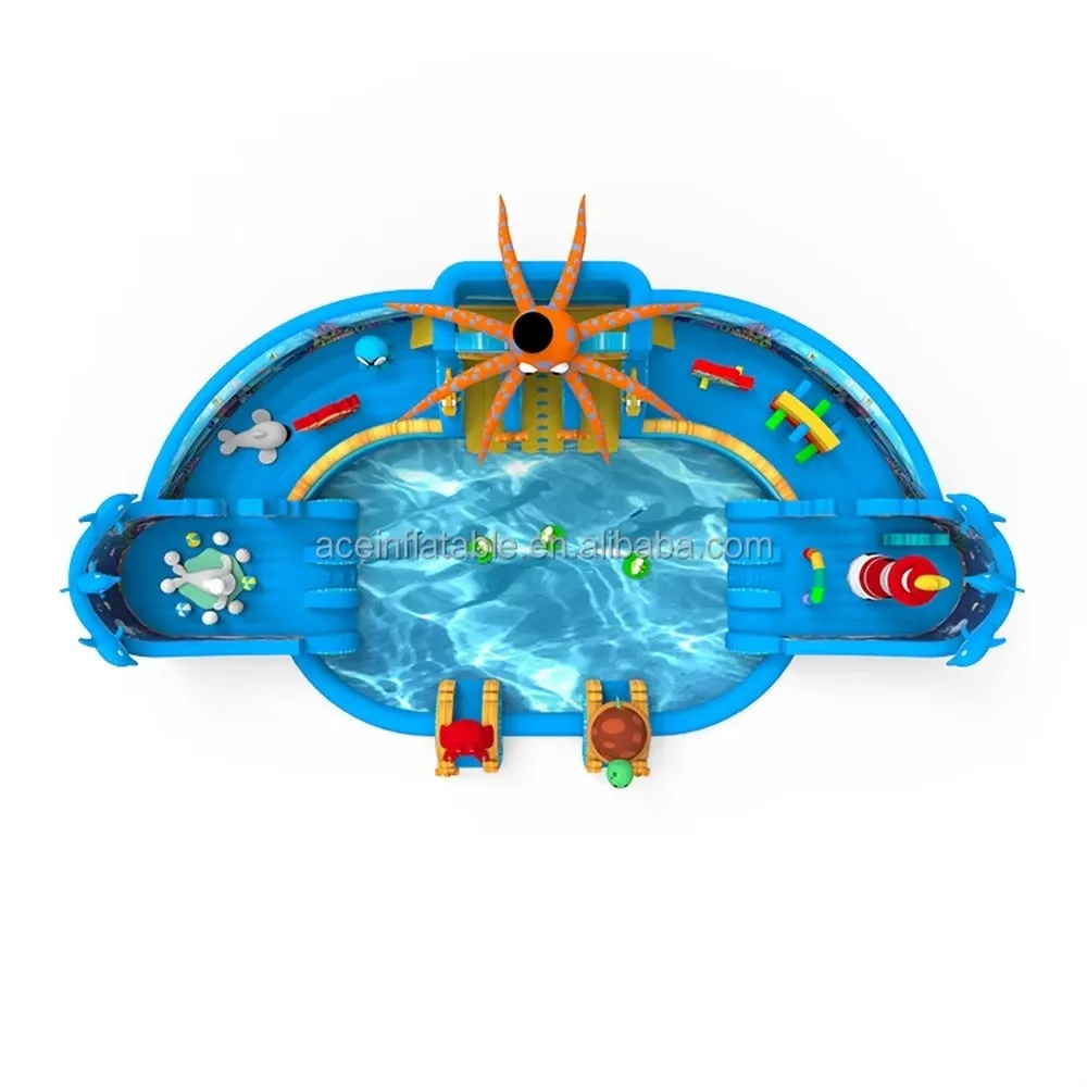 Commercial Inflatable Water Park with Slide and Pool for Kids Adults Ocean Theme Custom Ground Water Park